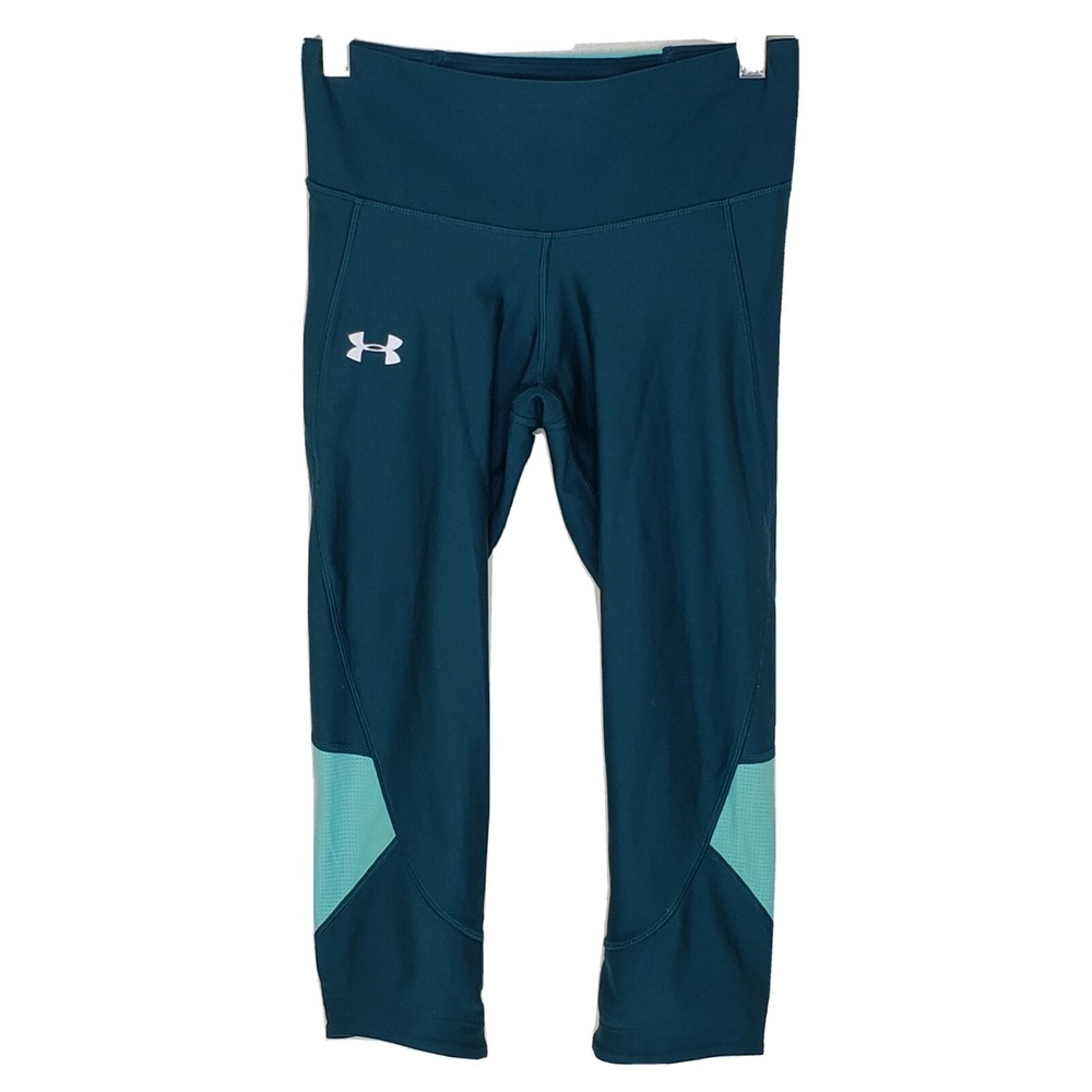Under Armour Womens Workout Capri Small Green Turquoise HeatGear Compression